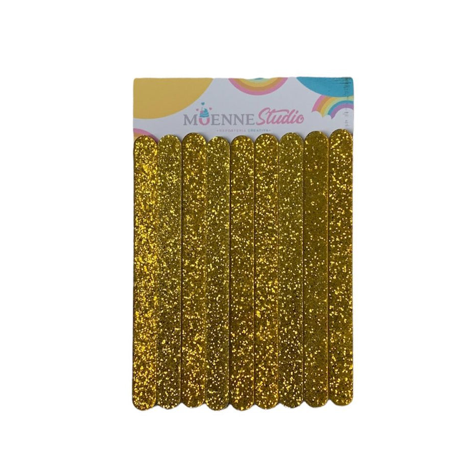 Palitos De Acrilico Glitter Dorados ( 9 Unidades)